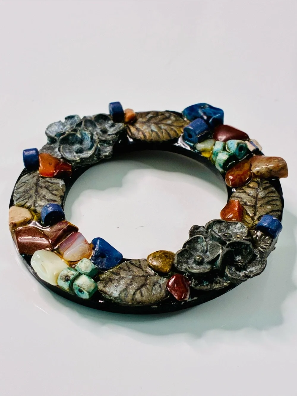 Floral Mosaic Round Mirror - Multicolor Accent
